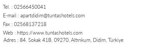 Tuntas Suites Altinkum telefon numaralar, faks, e-mail, posta adresi ve iletiim bilgileri